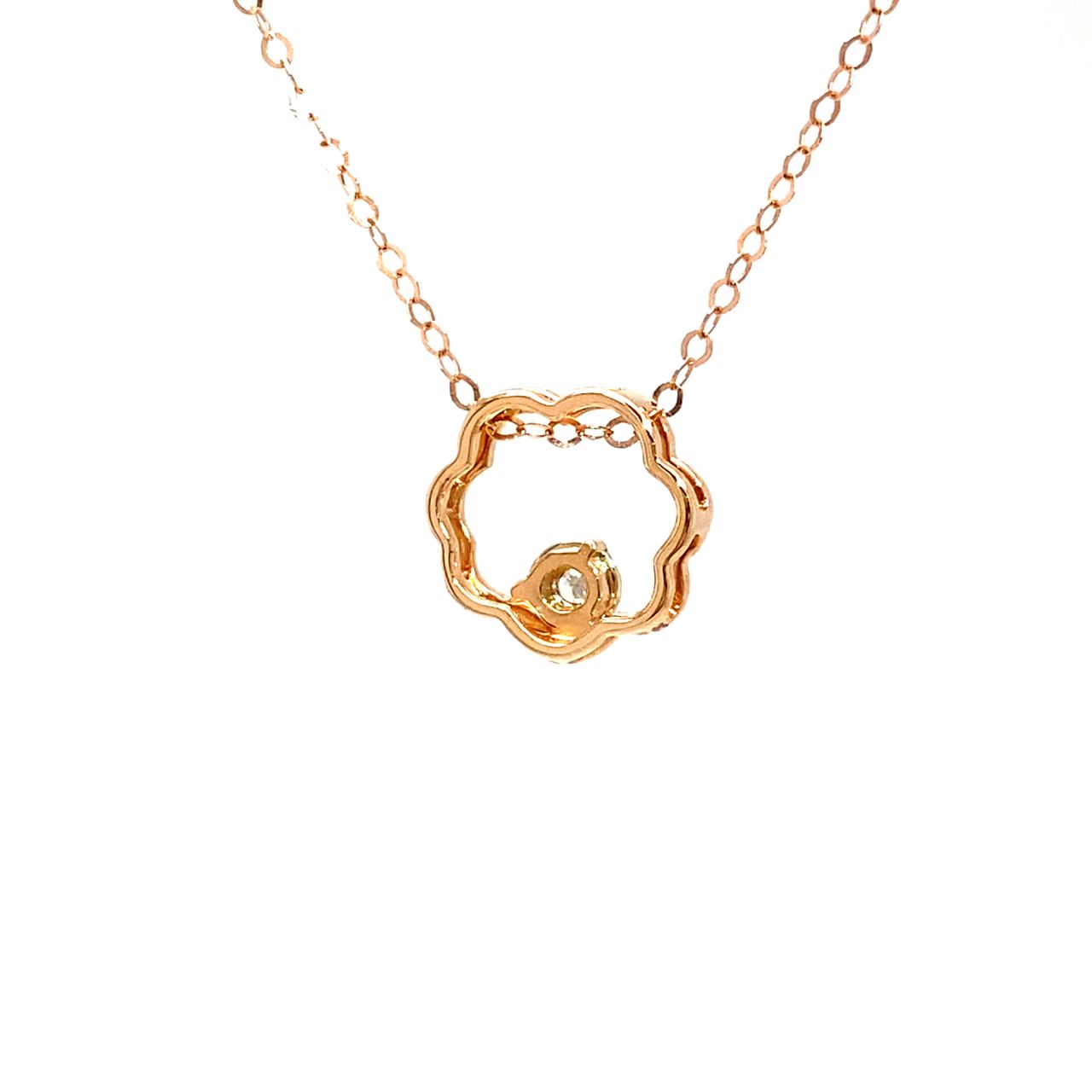 18K Rose Gold Flower Single Stone Illusion Setting Diamond Necklace