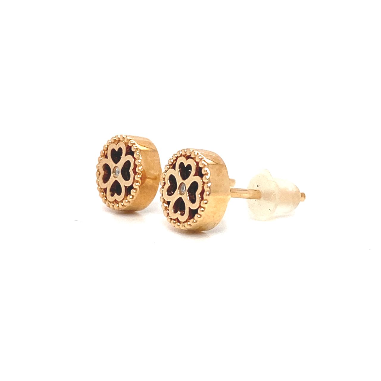 18K Rose Gold Baby Mini Clover Onyx Earrings