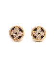 18K Rose Gold Baby Mini Brilliant Clover Onyx Diamond Earrings