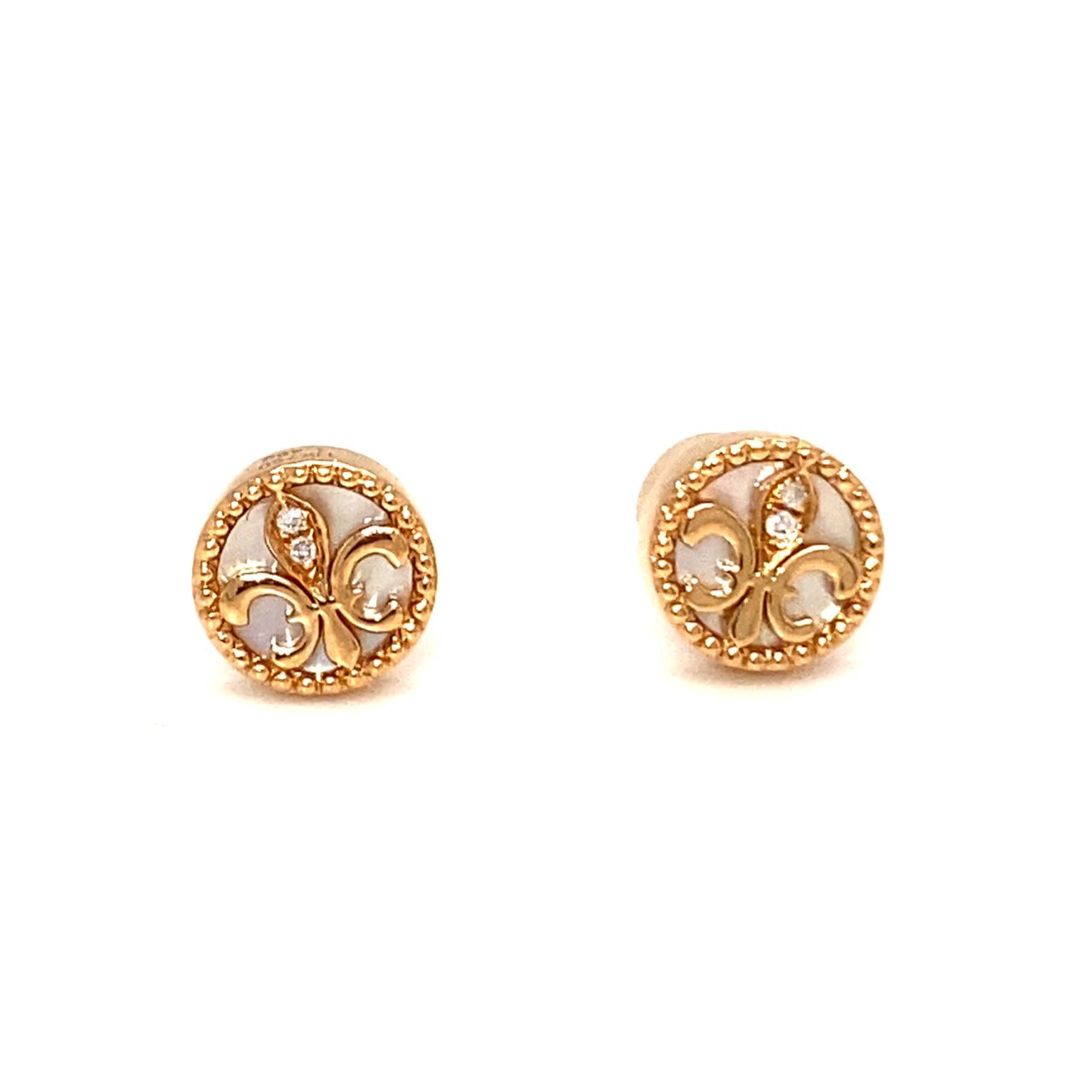 18K Rose Gold Baby Mini Royal Flower Mother Of Pearl Earrings