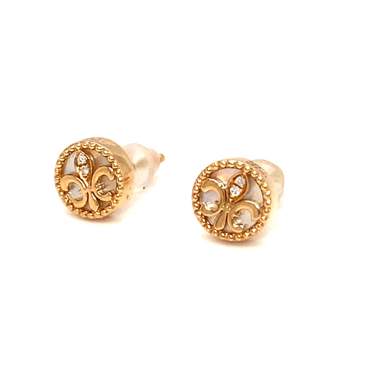 18K Rose Gold Baby Mini Royal Flower Mother Of Pearl Earrings