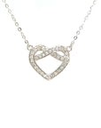 18K White Gold Crossover Heart Full Diamond Necklace
