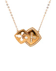 18K Rose Gold Mechanical Moveable Square Cross Diamond Necklace
