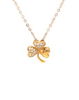 18K Rose Gold Three Leaf Heart Clover Diamond Necklace