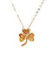18K Rose Gold Three Leaf Heart Clover Diamond Necklace