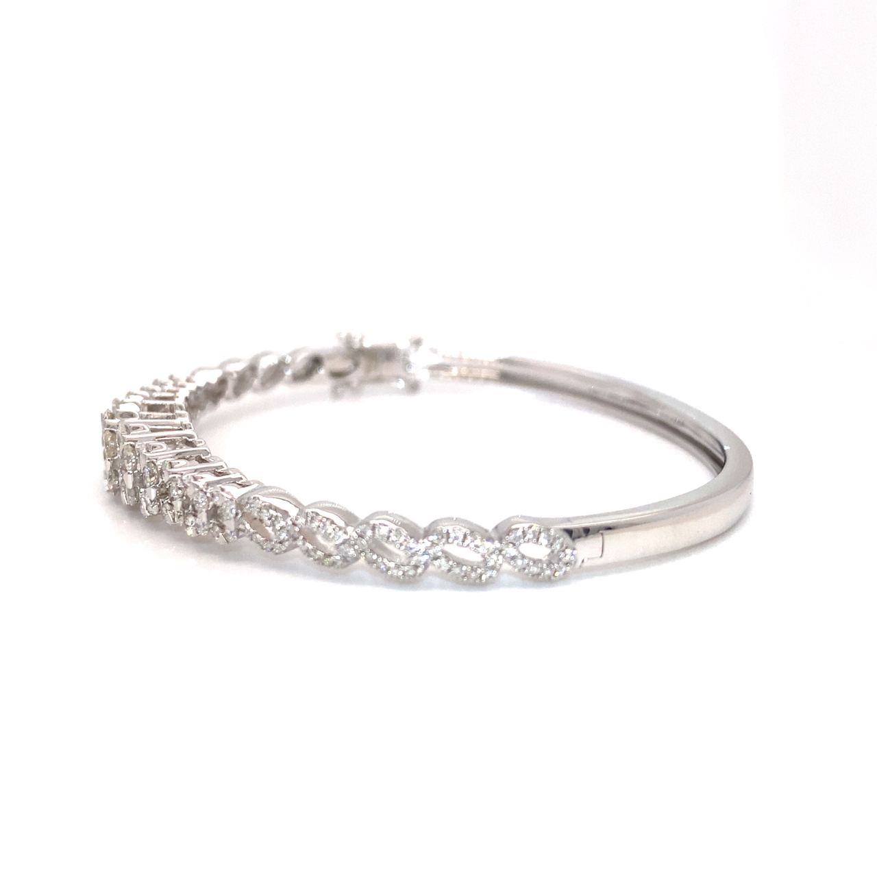 18K White Gold Max Glam Flower Cluster Diamond Bangle