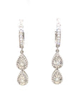 18K White Gold Illusion Double Dot Pearl Drop Dangle Earrings