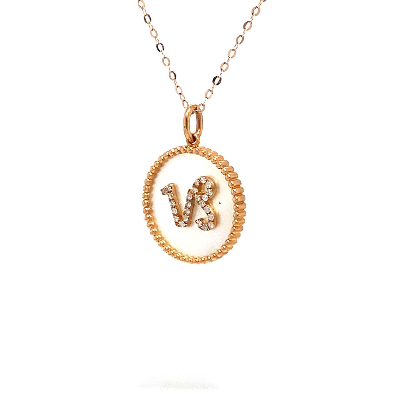18K Rose Gold Capricorn Zodiac Mother Of Pearl Diamond Charms Pendant