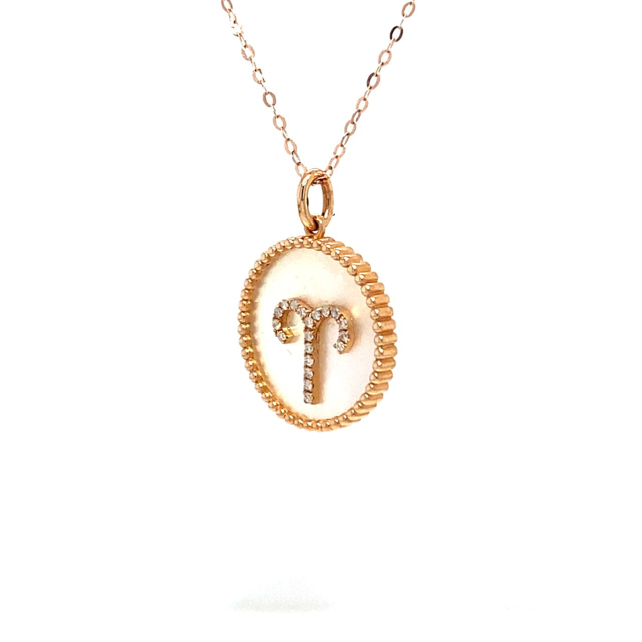 18K Rose Gold Aries Zodiac Mother Of Pearl Diamond Necklace