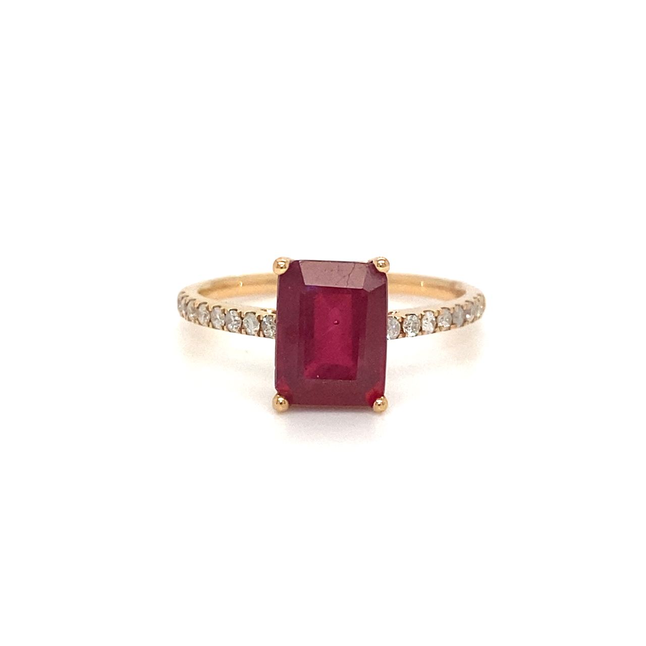 18K Rose Gold Classic Emerald Shape Ruby Diamond Ring