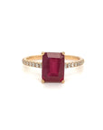 18K Rose Gold Classic Emerald Shape Ruby Diamond Ring