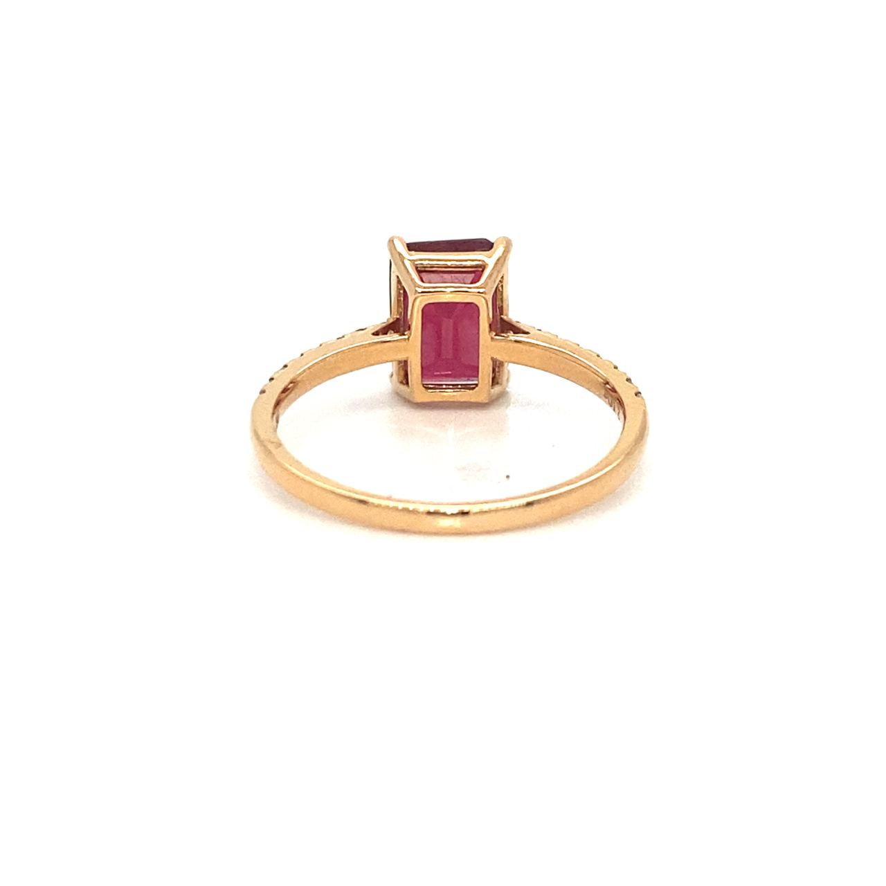18K Rose Gold Classic Emerald Shape Ruby Diamond Ring