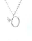 18K White Gold Stylish Wings Alphabet O Full Diamond Necklace
