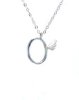18K White Gold Stylish Wings Alphabet O Full Diamond Necklace