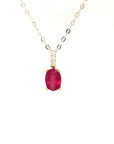 18K Rose Gold Oval Mini Ruby Triple Straight Diamond Necklace