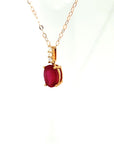 18K Rose Gold Oval Mini Ruby Triple Straight Diamond Necklace