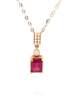 18K Rose Gold Emerald Mini Ruby Hang Straight Diamond Necklace
