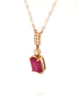 18K Rose Gold Emerald Mini Ruby Hang Straight Diamond Necklace