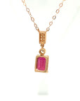 18K Rose Gold Emerald Mini Ruby Hang Straight Diamond Necklace