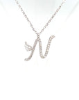 18K White Gold Stylish Wings Alphabet N Full Diamond Necklace