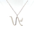 18K White Gold Stylish Wings Alphabet N Full Diamond Necklace