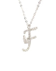 18K White Gold Stylish Wings Alphabet F Full Diamond Necklace
