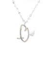 18K White Gold Stylish Wings Alphabet Q Full Diamond Necklace