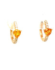18K Rose Gold Trillion Orange Sapphire Diamond Hoop Earrings