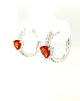 18K White Gold Trillion Red Sapphire Diamond Hoop Earrings