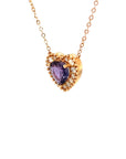18K Rose Gold Milgrain Sweet Heart Purple Sapphire Diamond Halo Necklace