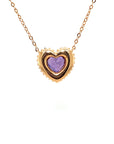 18K Rose Gold Milgrain Sweet Heart Purple Sapphire Diamond Halo Necklace