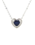 18K White Gold Milgrain Sweet Heart Blue Sapphire Diamond Halo Necklace