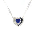 18K White Gold Milgrain Sweet Heart Blue Sapphire Diamond Halo Necklace