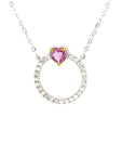 18K White Gold Heart Pink Sapphire Diamond Halo Necklace