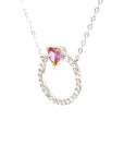 18K White Gold Heart Pink Sapphire Diamond Halo Necklace