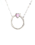 18K White Gold Heart Pink Sapphire Diamond Halo Necklace