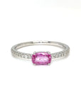 18K White Gold Pink Sapphire Oval Shape Simple Stack Diamond Ring