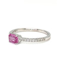 18K White Gold Pink Sapphire Oval Shape Simple Stack Diamond Ring