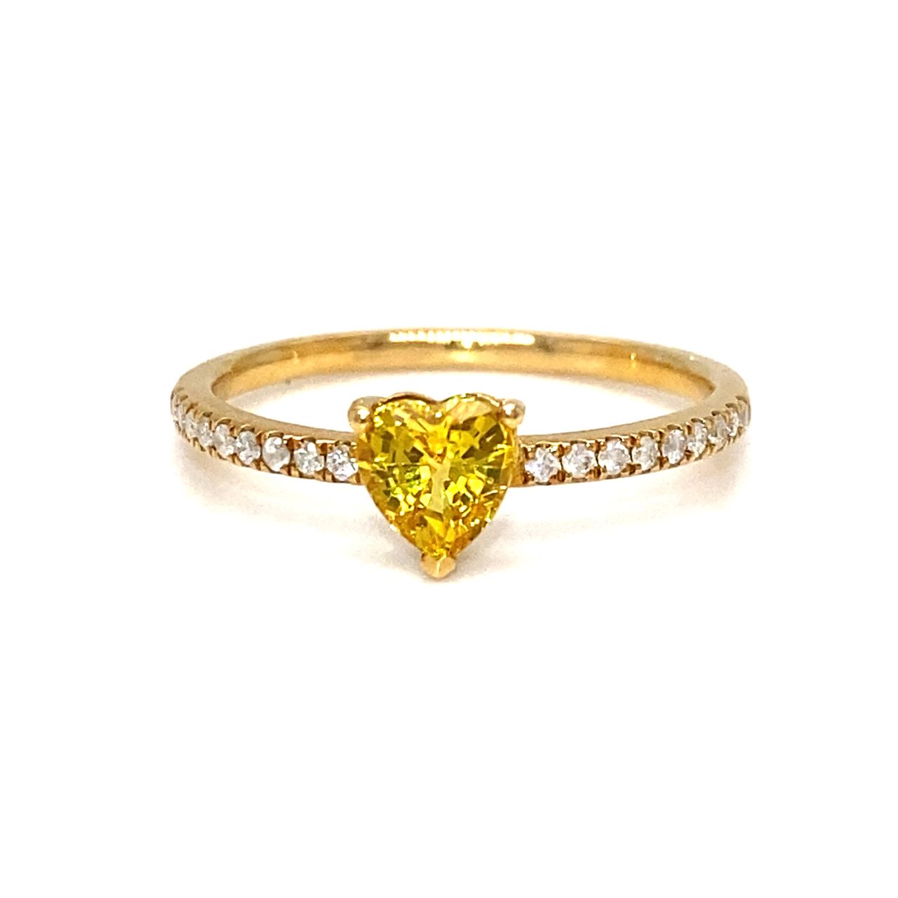 18K Yellow Gold Yellow Sapphire Heart Shape Simple Stack Diamond Ring