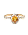 18K Rose Gold Orange Sapphire Oval Halo Pave Diamond Ring