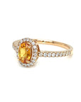 18K Rose Gold Orange Sapphire Oval Halo Pave Diamond Ring