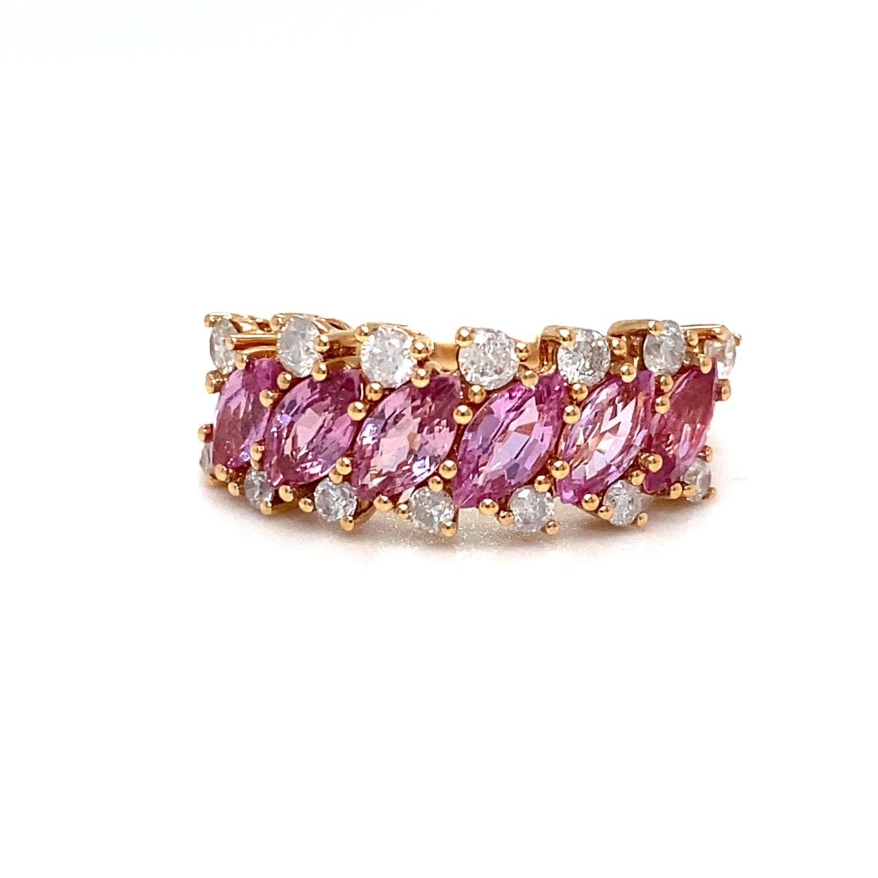 18K Rose Gold  Pink Marquise Sapphire Italic Diamond  Ring