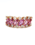 18K Rose Gold  Pink Marquise Sapphire Italic Diamond  Ring