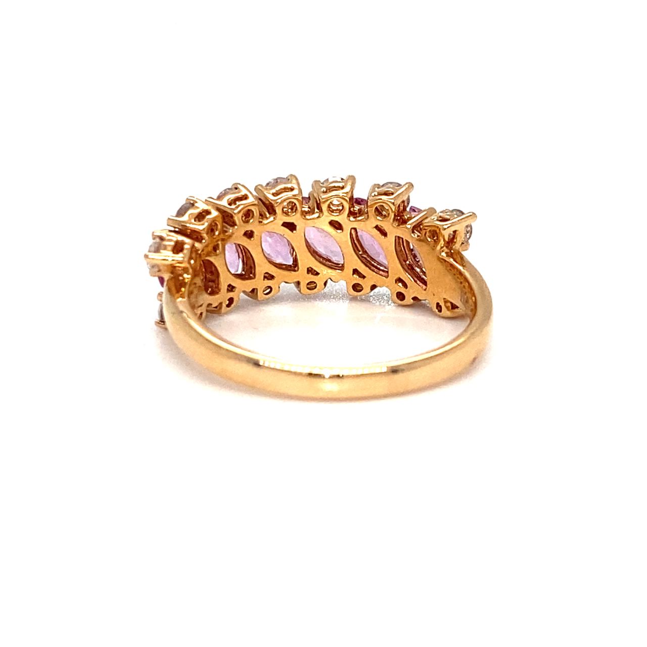 18K Rose Gold  Pink Marquise Sapphire Italic Diamond  Ring