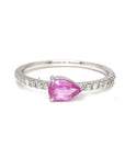 18K White Gold Pink Sapphire Pear Shape Simple Stack Diamond Ring