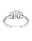 18K White Gold Trilogy Blue Emerald Sapphire Diamond Ring