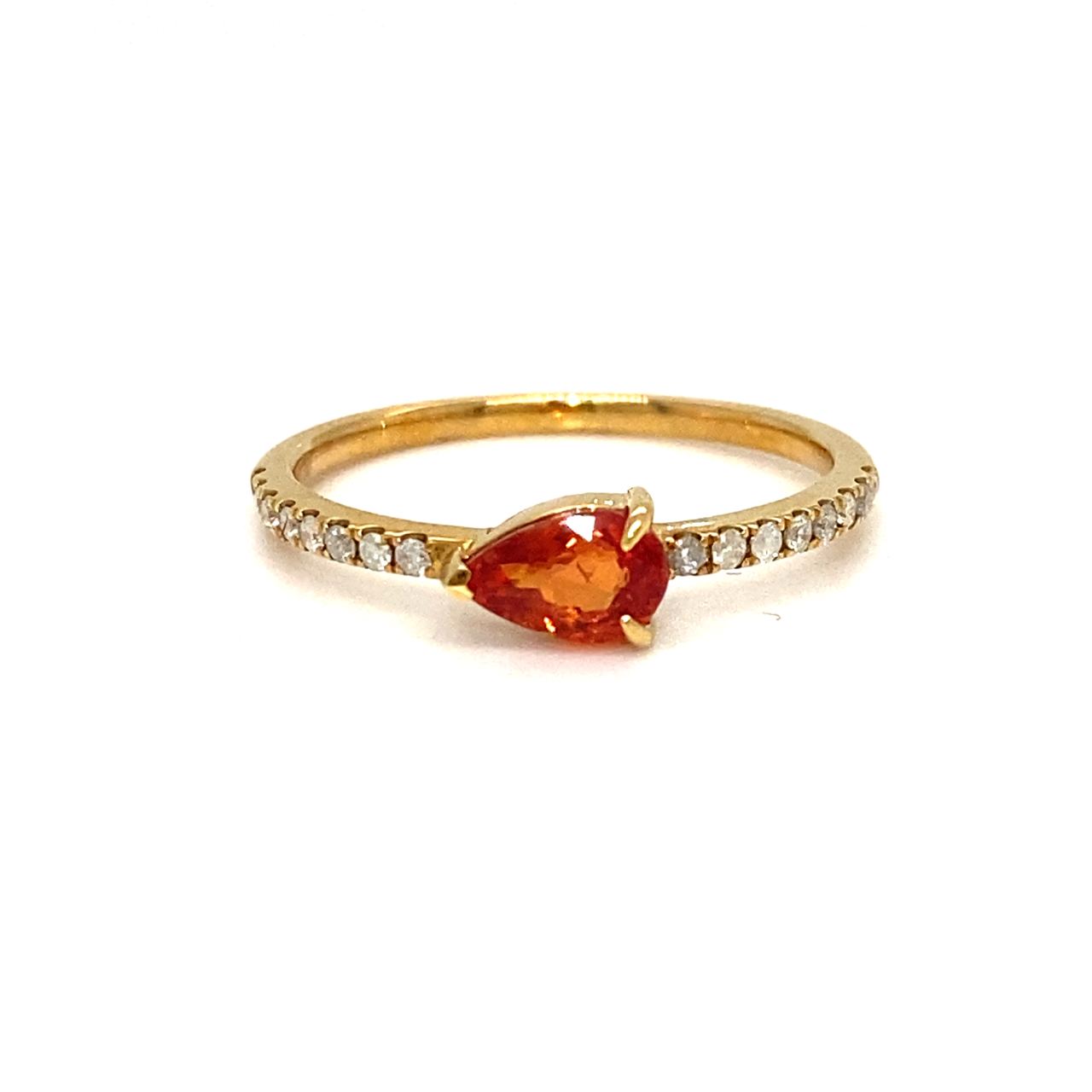 18K Yellow Gold Orange Sapphire Pear Shape Simple Stack Diamond Ring