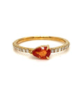 18K Yellow Gold Orange Sapphire Pear Shape Simple Stack Diamond Ring