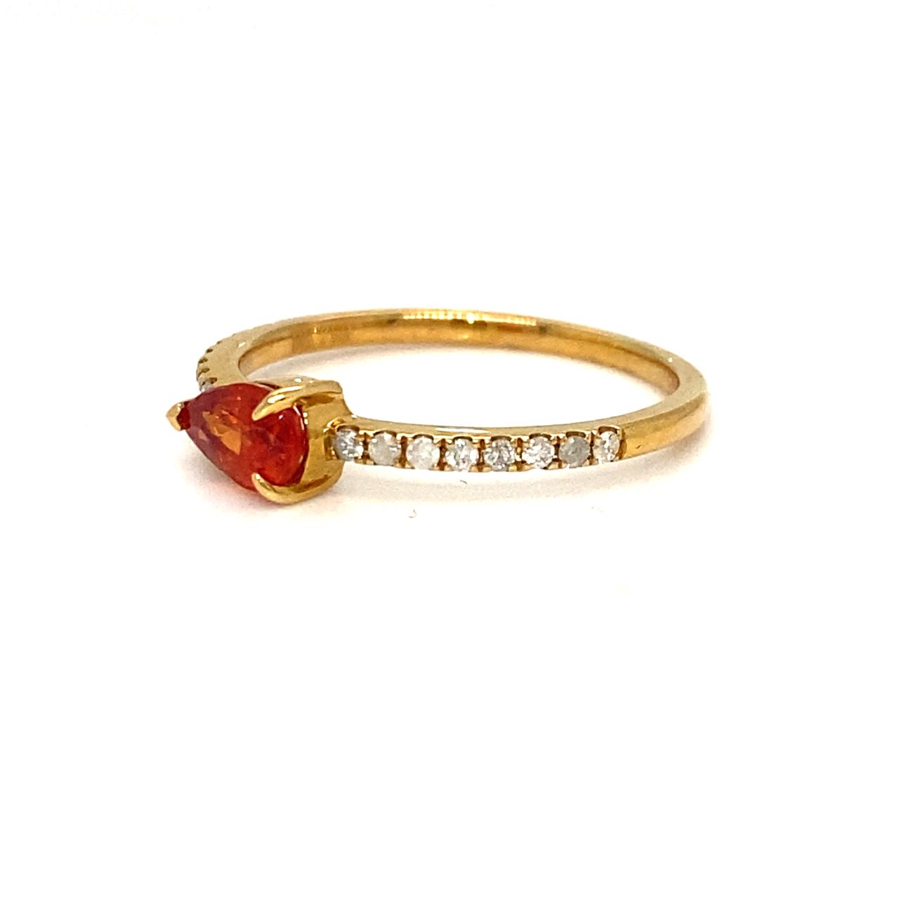 18K Yellow Gold Orange Sapphire Pear Shape Simple Stack Diamond Ring