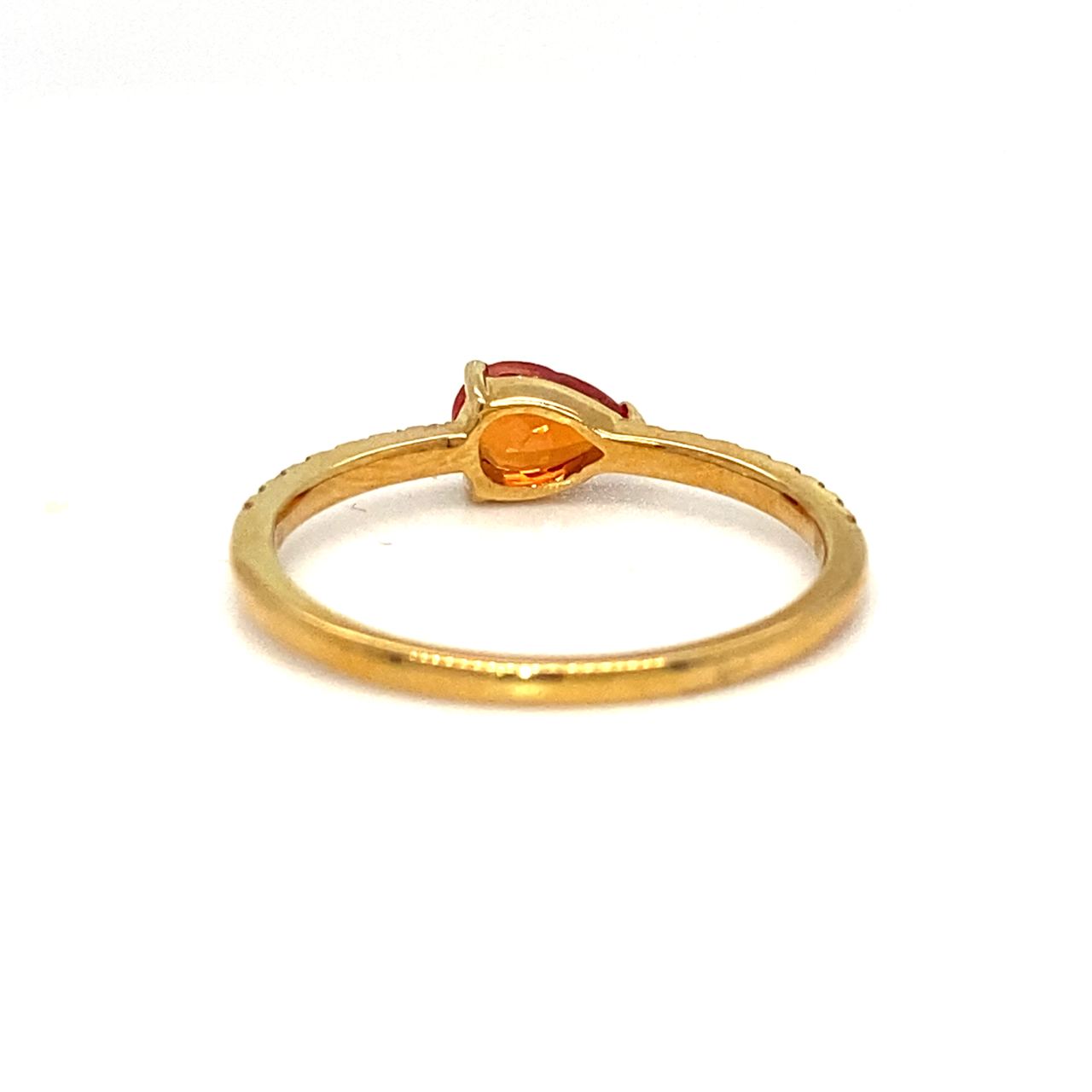 18K Yellow Gold Orange Sapphire Pear Shape Simple Stack Diamond Ring